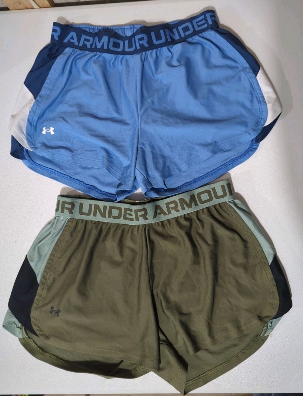 Lot of 2 Under Armour Women’s Athletic Shorts Blue & Grey Gray Loose Fit - M